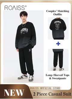 roaiss 2 Piece Outfits Oversized Fleece Sweatsuits Letter Graphic Hoodies Sweatshirt and Jogger Sweatpants  - Image 5