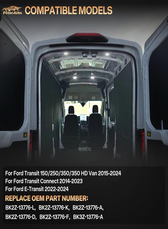 FetonAuto 4PCS Transit Interior Carbin Courtesy Load Space Area Roof Top Cargo Van LED Lights with Wire Harness Accessories for 2014-2024 Ford Transit 150 250 350 HD Connect, White 6000K - Image 5