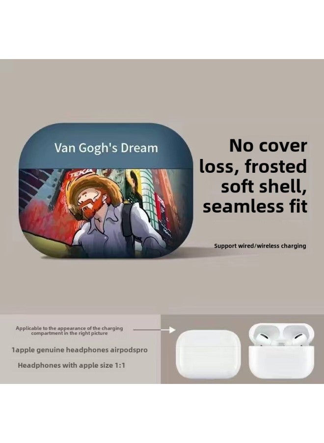 Kk Van Gogh Protective Case Protective Case Apple Generation Bluetooth Earphone Case Second Generation Soft Case-Body Color:Airpodspro2 Generation-Memory Capacity:【waves】frosted Feel - Image 1