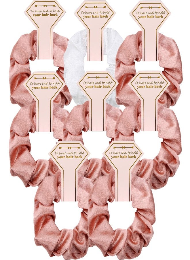 Hasoar 8pcs Bridesmaid Proposal Gifts: Satin Hair Ties, Hair Scrunchies, Bachelorette Party Favors for Wedding (White & Rose Gold) - Image 1