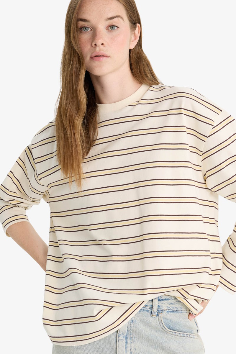 DeFacto Beige Woman Loose Fit Long Sleeve Sweatshirt Casual - Image 1