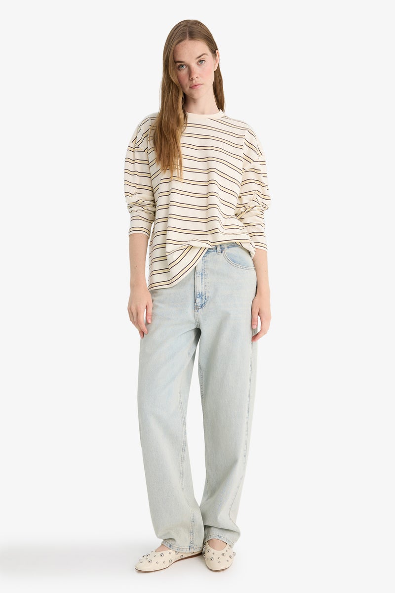 DeFacto Beige Woman Loose Fit Long Sleeve Sweatshirt Casual - Image 2
