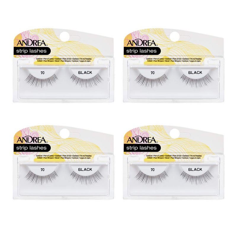 Andrea False Eyelashes Flirty Style 70  Black Lightweight Reusable Strip Lashes for Everyday Wear 4Pack