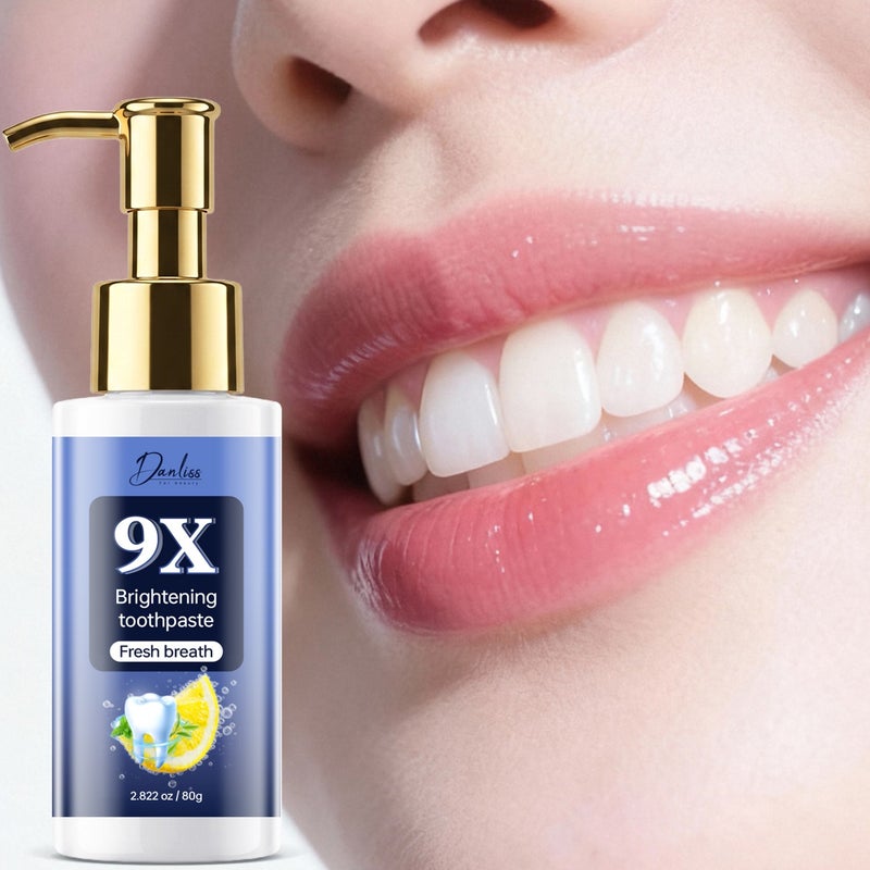 دانليس Danliss 9X منظف أسنان سائل بمضخة 80 جرام - معطر بالليمون، لإزالة الاصفرار والبقع وتفتيح الأسنان - Image 1