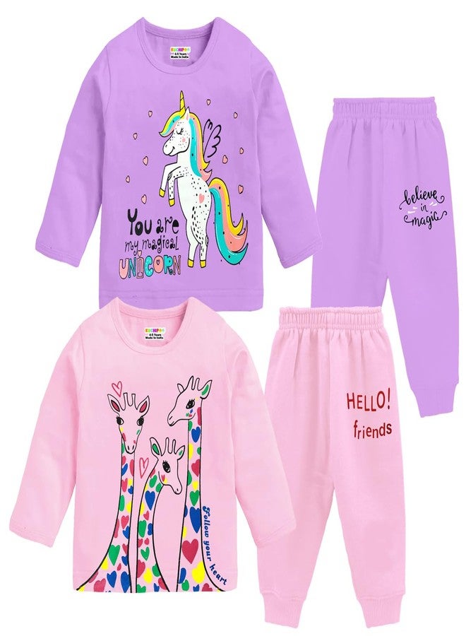 Kuchipoo Baby Girl Regular Fit Cotton T-Shirts and Pyjamas Set (KUC-PSUT-134, 12-18 Months, Multi-Colored), Printed - Image 1