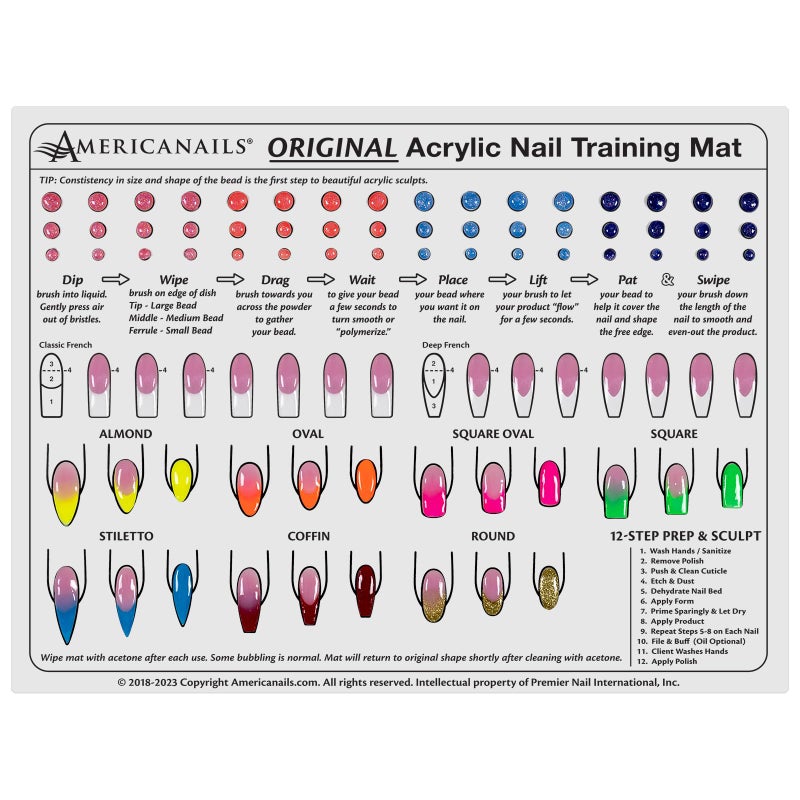 AMERICANAILS .COM Americanails Acrylic Nail Training Mat - Silicone Trainer Sheet for Application Practice, Flexible Roll Up Pad Template for Acrylic Fingernails, Learn How to Apply Acrylic Nails - Image 1