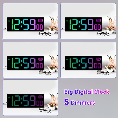 Soobest Large LED Digital Wall Clock 8 RGB Color Changing Display, Corded Plug in Electric Digital Clock with Seconds for Living Room Bedroom Desk Table Office, 5 Dimmers, Auto DST, 10 Inches - Image 5