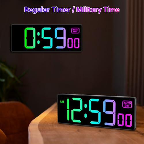 Soobest Large LED Digital Wall Clock 8 RGB Color Changing Display, Corded Plug in Electric Digital Clock with Seconds for Living Room Bedroom Desk Table Office, 5 Dimmers, Auto DST, 10 Inches - Image 3