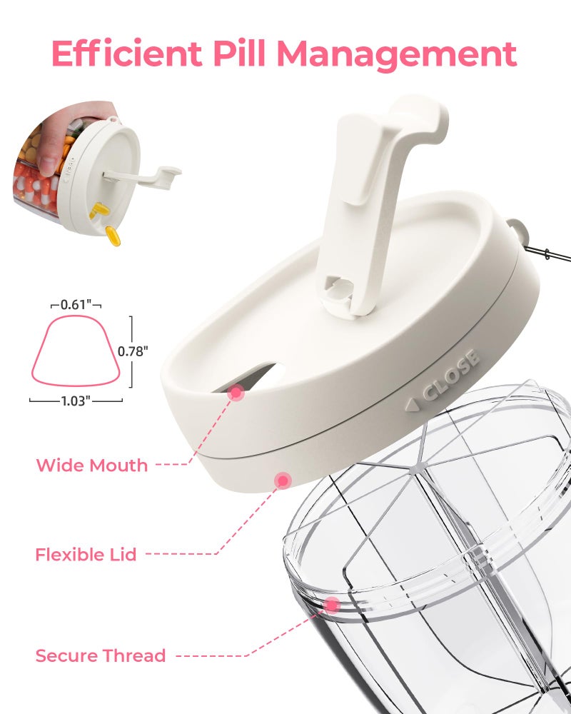 AMOOS Cute Pill Dispenser with 7 Large Compartments, Portable Pill Bottle Organizer with Wide Opening for Easy Use, Anti-Mix Pill Organizer for Travel, BPA-Free Pill Container, White - Image 4