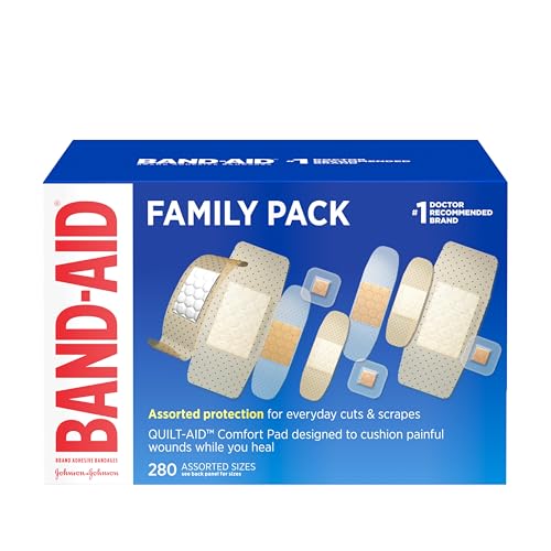 Band-Aid بANDAID علامة لاصقات لاصقة مجموعة متنوعة للعائلة شفاف مرن معقم شرائط مغلفة فردية للعناية بالجروح للخدوش والحروق 5 أحجام 280 قطعة - Image 2