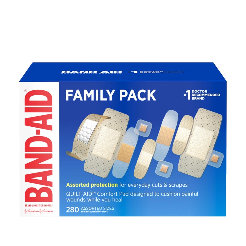 Band-Aid بANDAID علامة لاصقات لاصقة مجموعة متنوعة للعائلة شفاف مرن معقم شرائط مغلفة فردية للعناية بالجروح للخدوش والحروق 5 أحجام 280 قطعة - Image 3