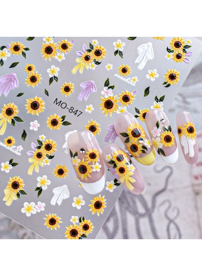brunson Nail Art Stickers – Sunflower Flower Nail Stickers & Water Transfer Nail Decals | Floral Nail Art for Gel, Acrylic & Natural Nails | Summer DIY Manicure Nail Decorations - Image 3