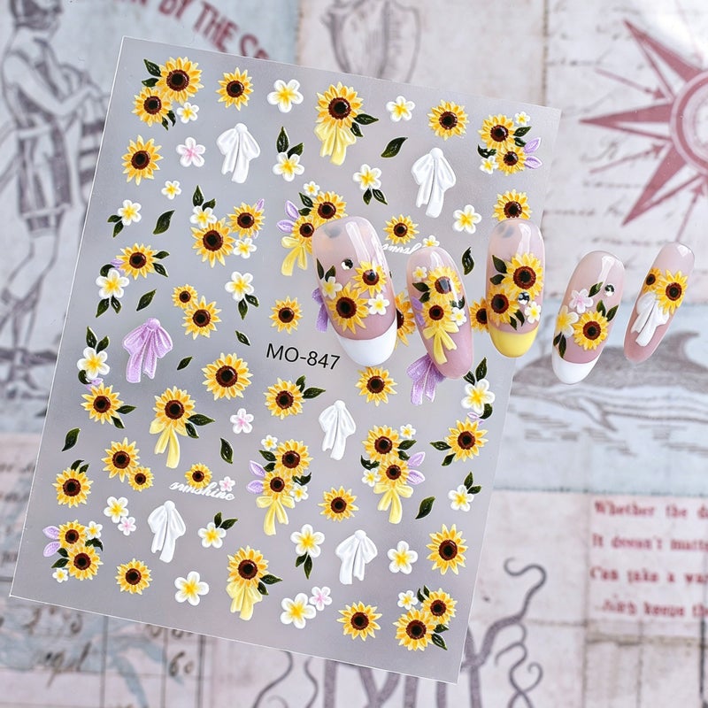 brunson Nail Art Stickers – Sunflower Flower Nail Stickers & Water Transfer Nail Decals | Floral Nail Art for Gel, Acrylic & Natural Nails | Summer DIY Manicure Nail Decorations - Image 2