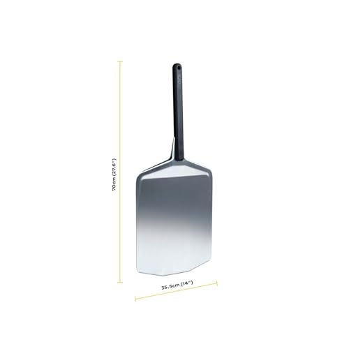 ooni أوني 14 بوصة ملعقة بيتزا معدنية – ملعقة بيتزا معدنية 14 بوصة، ملعقة بيتزا، ملعقة خفيفة لتحويل البيتزا بمقبض طويل، ملحقات فرن البيتزا، أدوات البيتزا، محول بيتزا مستطيل - Image 3