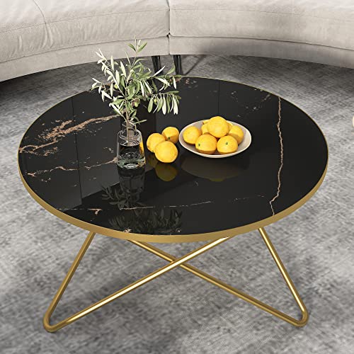 HLR Round Coffee Table with Black Faux Marble Top