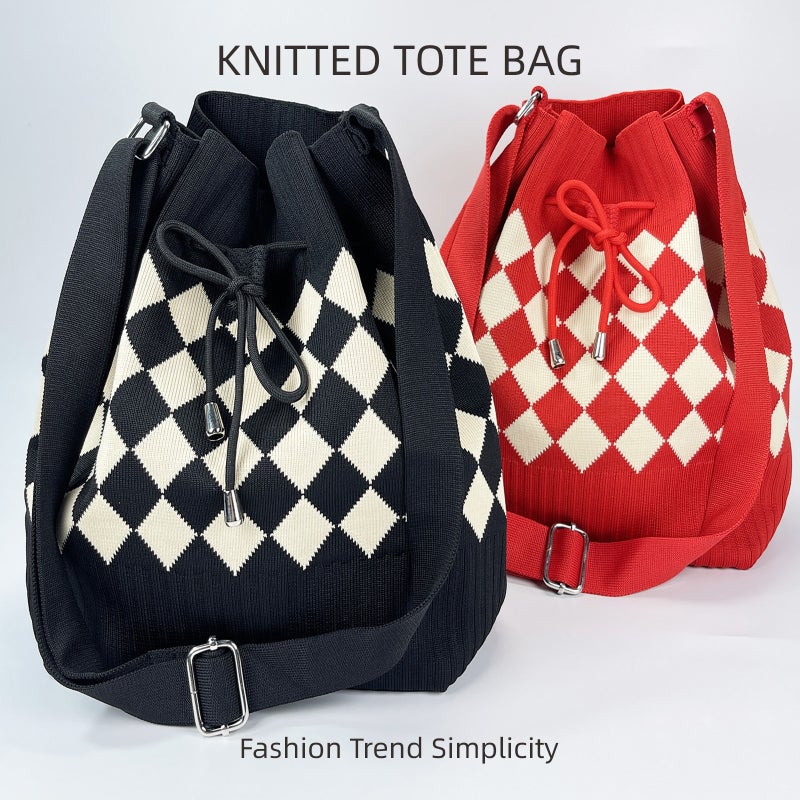 New Fashion Open Drawstring Knitted Shoulder Bag Women'S Korean-Style Convenient Commuting Large Capacity Bag Leisure Tote Bag - Image 4