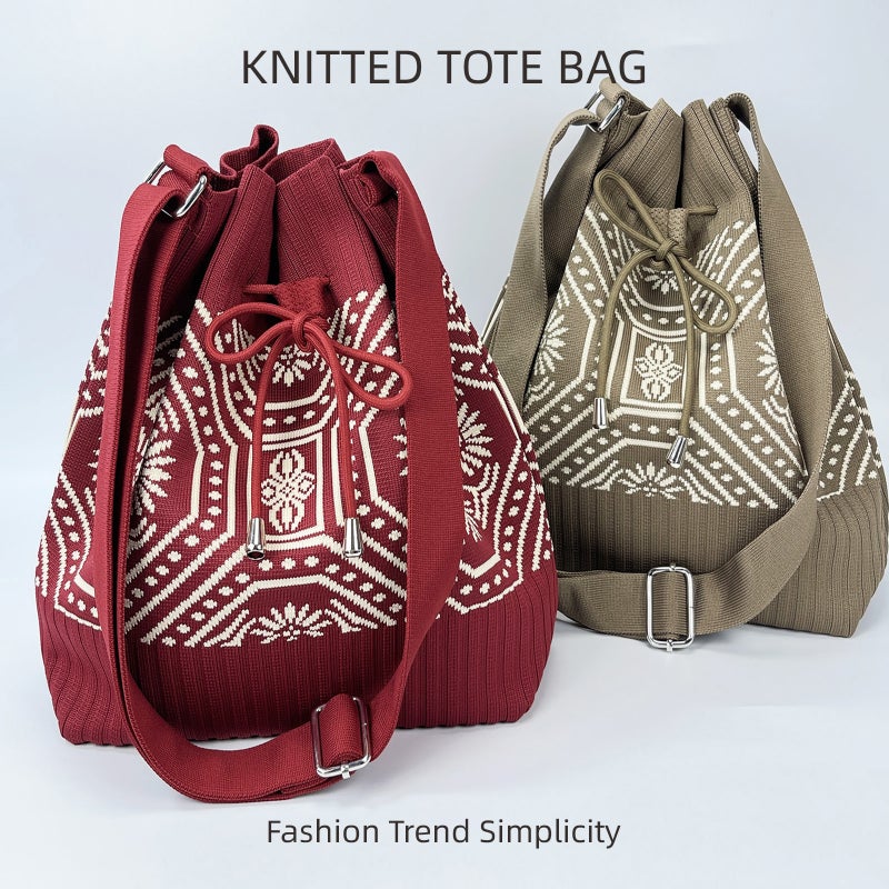 New Fashion Open Drawstring Knitted Shoulder Bag Women'S Korean-Style Convenient Commuting Large Capacity Bag Leisure Tote Bag - Image 5
