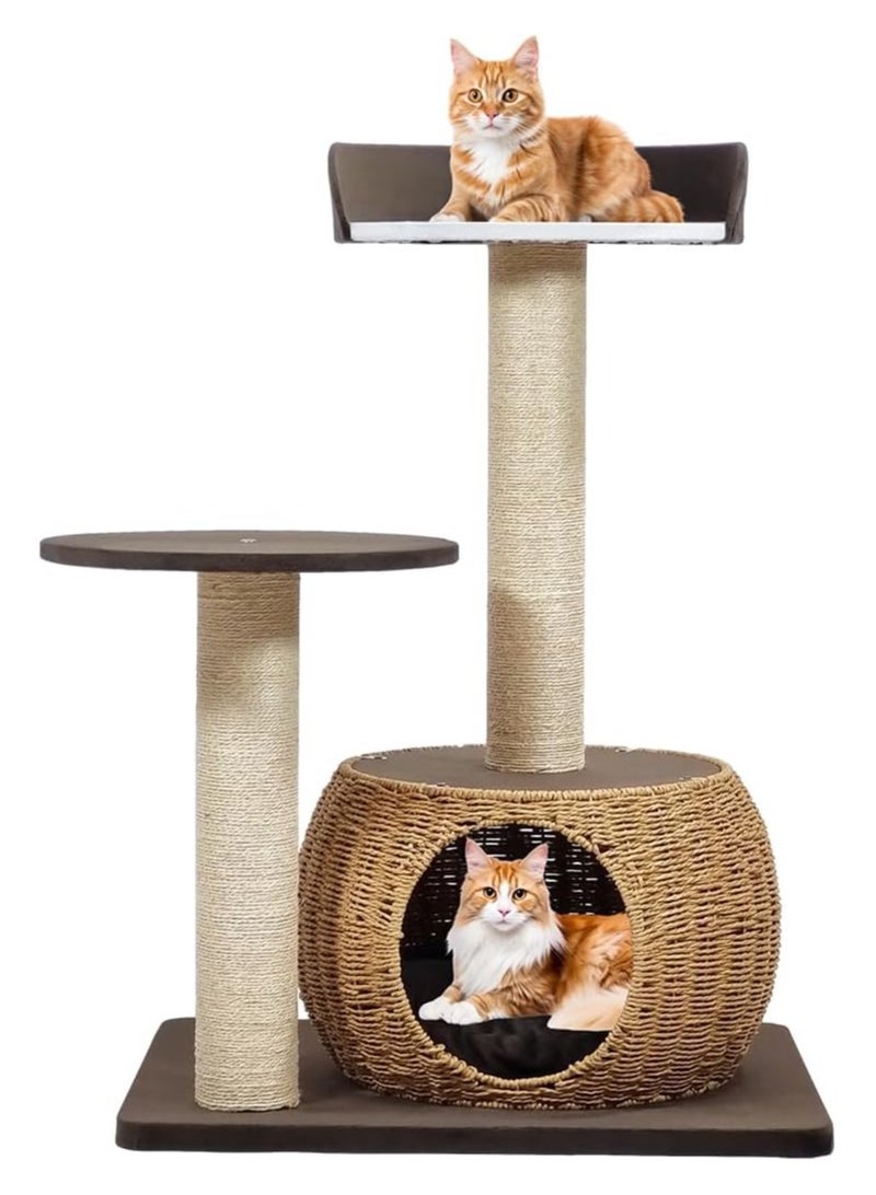 أن ان سي بيتس مركز نشاط شجرة القطط متعدد المستويات مع مجاثم مزدوجة، وعمود خدش من نبات السيزال الطبيعي، وشقة قطط متينة من الخيزران، ومنطقة استراحة مريحة للقطط، وسهلة التجميع 86 سم (شوكولاتة) - Image 1