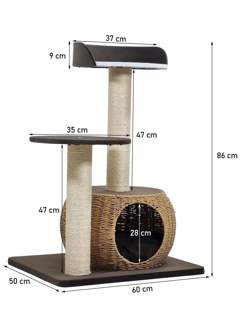 أن ان سي بيتس مركز نشاط شجرة القطط متعدد المستويات مع مجاثم مزدوجة، وعمود خدش من نبات السيزال الطبيعي، وشقة قطط متينة من الخيزران، ومنطقة استراحة مريحة للقطط، وسهلة التجميع 86 سم (شوكولاتة) - Image 2