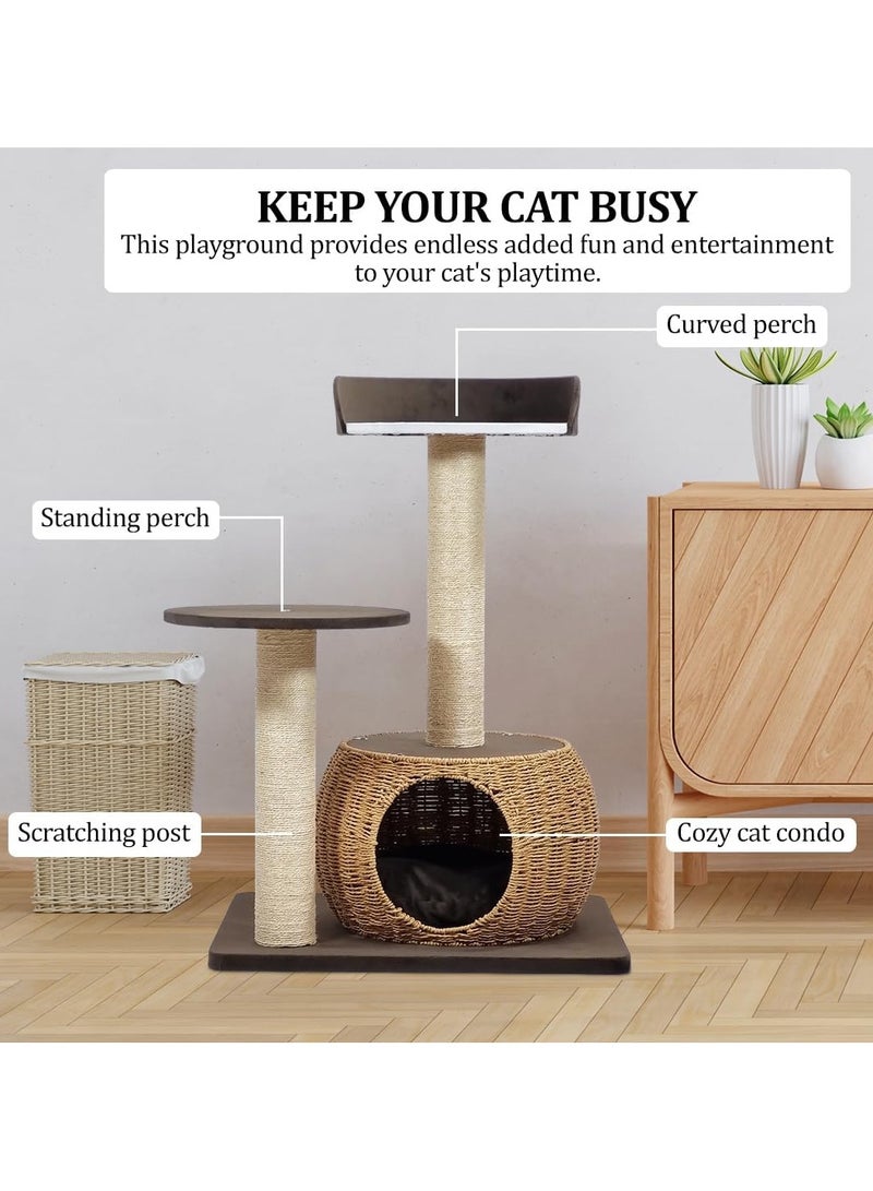 أن ان سي بيتس مركز نشاط شجرة القطط متعدد المستويات مع مجاثم مزدوجة، وعمود خدش من نبات السيزال الطبيعي، وشقة قطط متينة من الخيزران، ومنطقة استراحة مريحة للقطط، وسهلة التجميع 86 سم (شوكولاتة) - Image 5