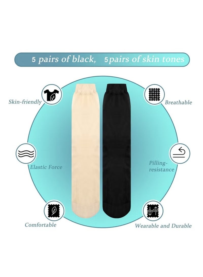 Stockings for Women, Sheer Knee High Reinforced Toe Knee Highs Pantyhose Socks Opaque Nude Tights Elastic Soft Women's Sheers for Women Girls, Black and Nude 10 Pairs - Image 5