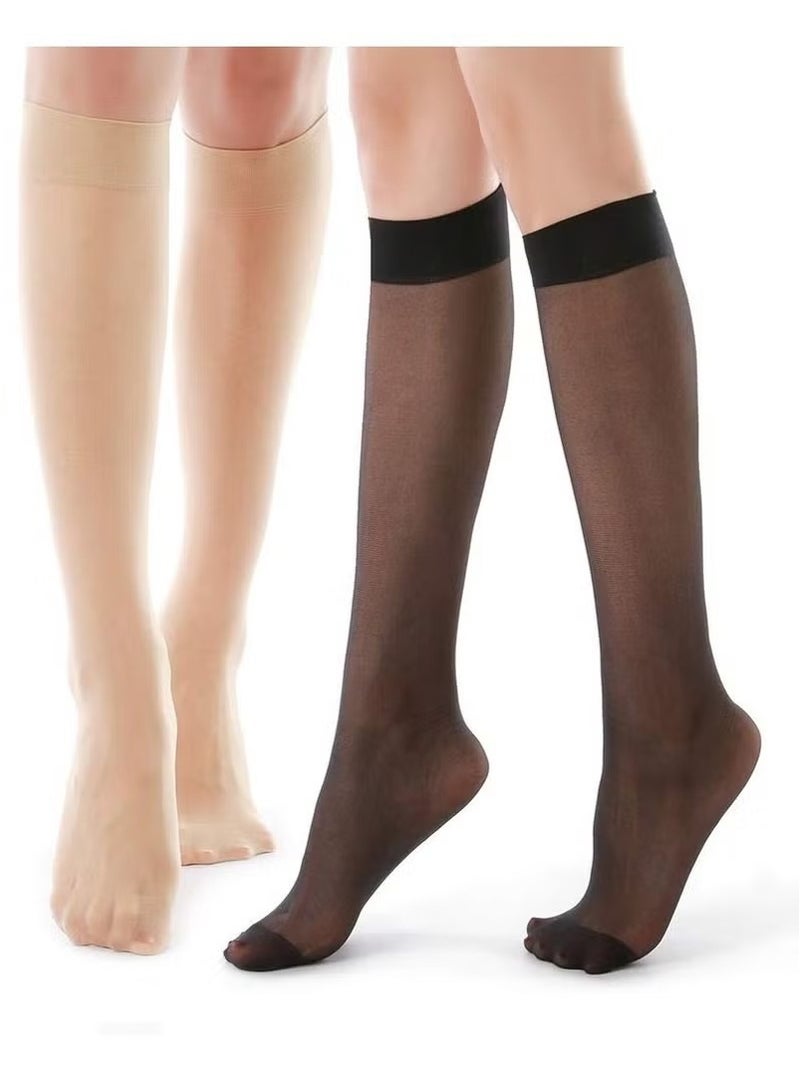 Stockings for Women, Sheer Knee High Reinforced Toe Knee Highs Pantyhose Socks Opaque Nude Tights Elastic Soft Women's Sheers for Women Girls, Black and Nude 10 Pairs - Image 4
