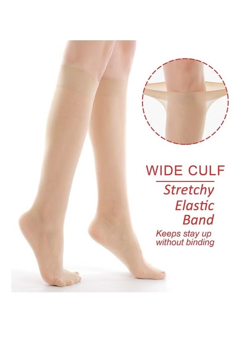 Stockings for Women, Sheer Knee High Reinforced Toe Knee Highs Pantyhose Socks Opaque Nude Tights Elastic Soft Women's Sheers for Women Girls, Black and Nude 10 Pairs - Image 3