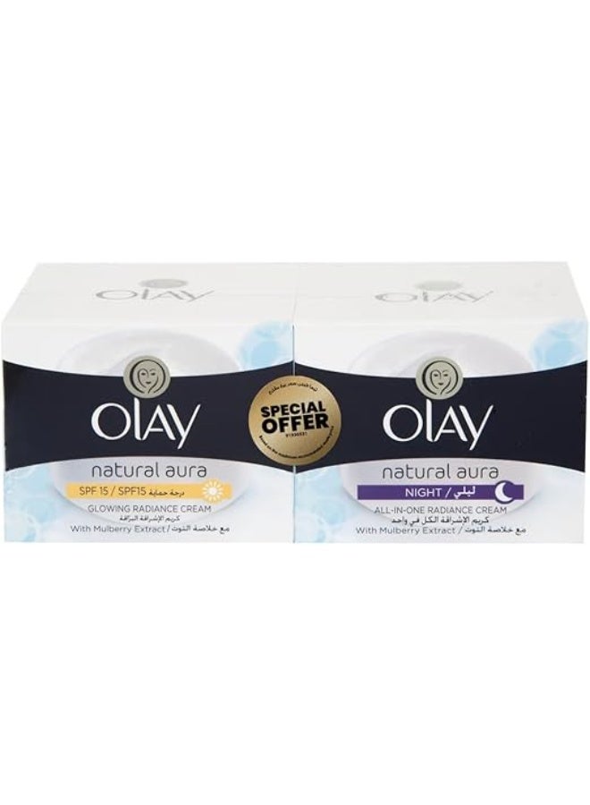Olay natural Aura Day & Night Face Cream Combo-Day Cream With Spf 15 & Nourishing Repair Night Cream|Reveal Skins Natural Glow|Power Of Niacinamide|Dry,Combination,Oily Skin|Pack Of 2 ,50G - Image 2