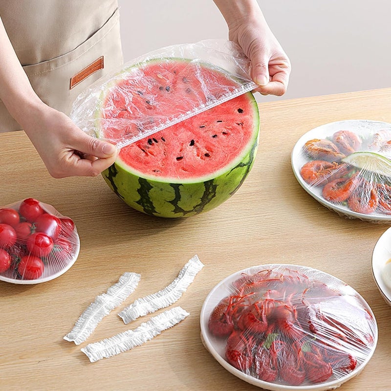 SKY-TOUCH 100pcs Disposable Food Cover Plastic Wrap｜Fresh Keeping Bags Food Storage Covers｜Plastic Disposable Cling Film｜Containers Caps Fridge Storage Kitchen Transparent Saver Bag - Image 5