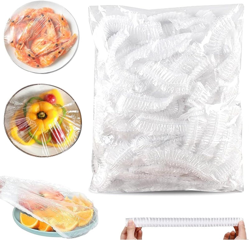SKY-TOUCH 100pcs Disposable Food Cover Plastic Wrap｜Fresh Keeping Bags Food Storage Covers｜Plastic Disposable Cling Film｜Containers Caps Fridge Storage Kitchen Transparent Saver Bag - Image 1