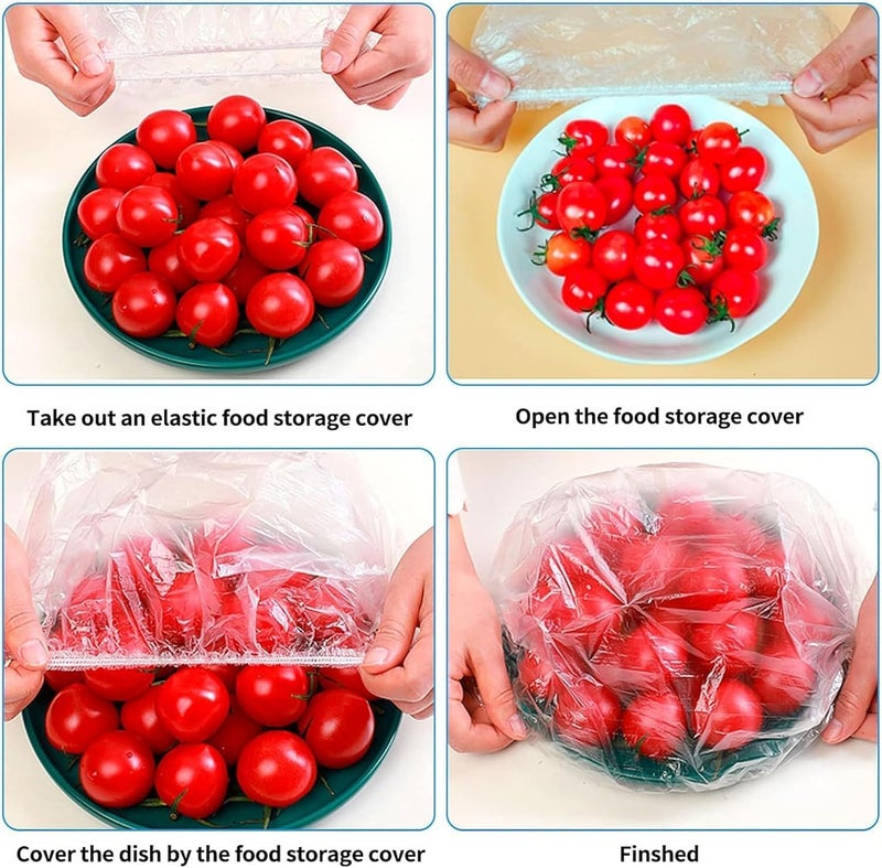 SKY-TOUCH 100pcs Disposable Food Cover Plastic Wrap｜Fresh Keeping Bags Food Storage Covers｜Plastic Disposable Cling Film｜Containers Caps Fridge Storage Kitchen Transparent Saver Bag - Image 3