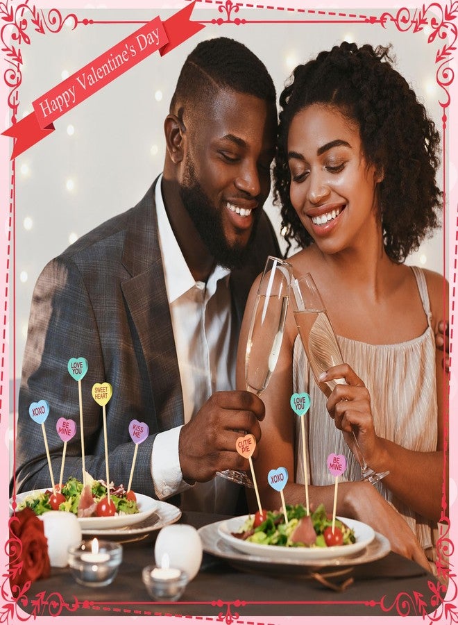 Maxcheck 600 Pcs Valentine's Day Cocktail Picks 4.7" Assorted conversation Hearts Bamboo Toothpicks Food Skewers for Appetizers Fruit Sticks for Party Decoration, 6 Styles(Colorful,Heart) - Image 4