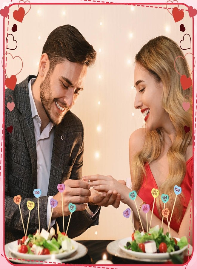 Maxcheck 600 Pcs Valentine's Day Cocktail Picks 4.7" Assorted conversation Hearts Bamboo Toothpicks Food Skewers for Appetizers Fruit Sticks for Party Decoration, 6 Styles(Colorful,Heart) - Image 5