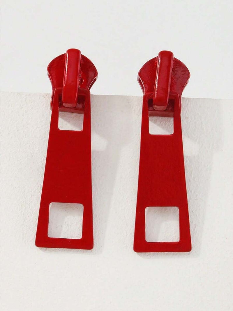 Shein 1 Pair Fashion Creative Zipper Lock Design Earrings, Minimalist Versatile Multi-Color Earrings - Size Red - Image 5