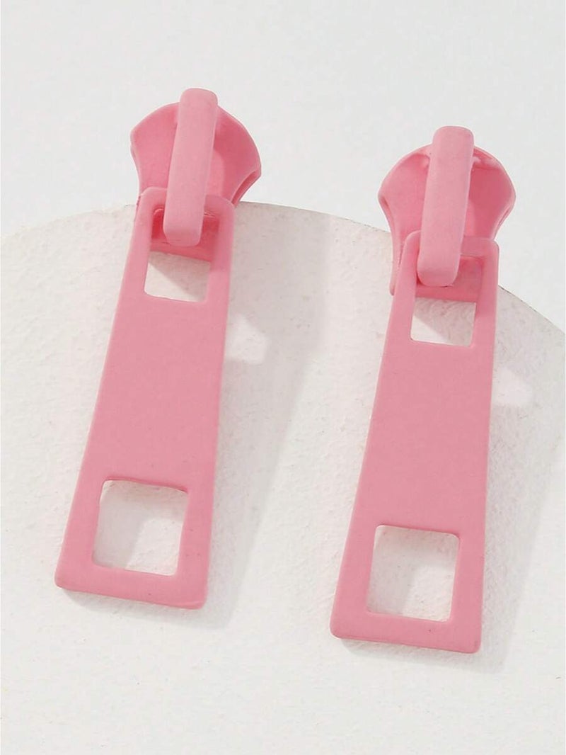 Shein 1 Pair Fashion Creative Zipper Lock Design Earrings, Minimalist Versatile Multi-Color Earrings - Size Red - Image 3