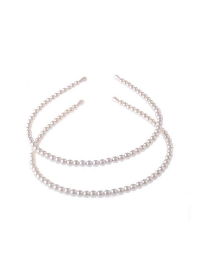 Aysekone - 2 Pack Simple Design Imitation Pearl Headband Lady Full Pearl Bead Fashion Stylish Headband Wedding Party Bridal Hair Hoop - Image 1