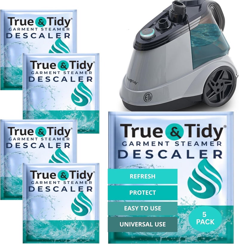 True & Tidy ® حزم مزيل الترسبات لبخار الملابس مزيل الكلس لإزالة الترسبات المعدنية والتراكمات، رائع للصيانة، متوافق مع أي علامة تجارية لبخار الملابس، 5 حزم - Image 1