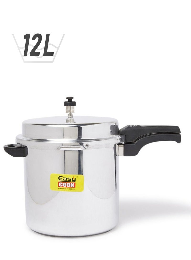 Easy Cook 12 LtrLiters Indian Aluminium Pressure Cooker - 12 Liter Capacity | Fast Cooking, Energy Efficient | Silver Silver  - Image 1