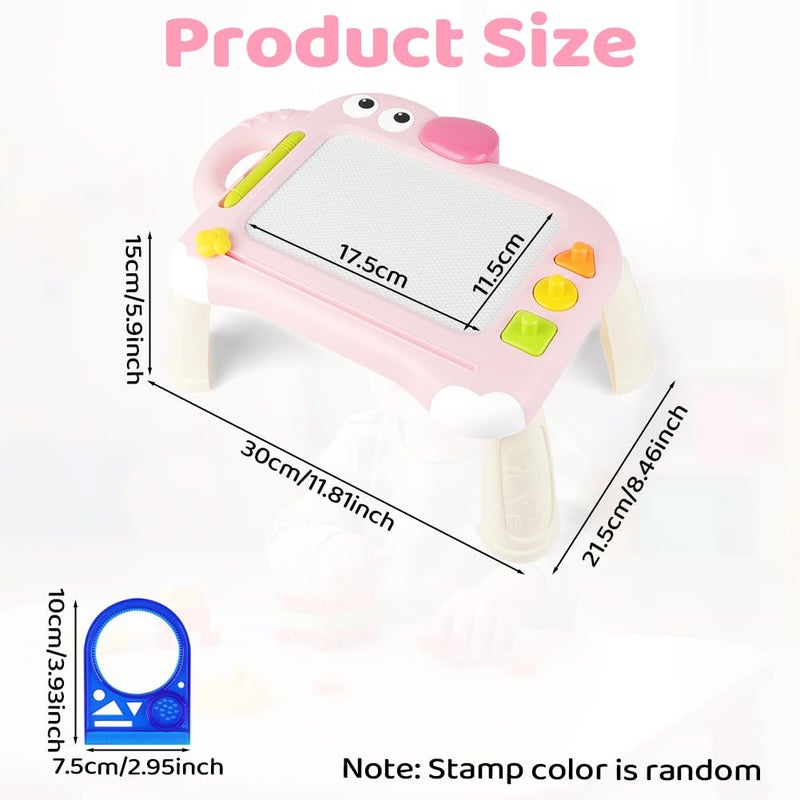 OFFCUP Magic Slate Child, Baby Toy 1-5 Years Old Magnetic Drawing Board 4 Colours with Pen and 3 Stamps, Erasable Magnetic Board Educational Toy for Girls Boys, Pink Elephant - Image 3
