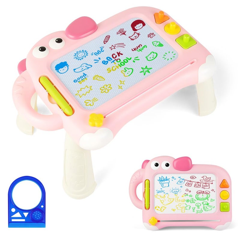 OFFCUP Magic Slate Child, Baby Toy 1-5 Years Old Magnetic Drawing Board 4 Colours with Pen and 3 Stamps, Erasable Magnetic Board Educational Toy for Girls Boys, Pink Elephant - Image 2