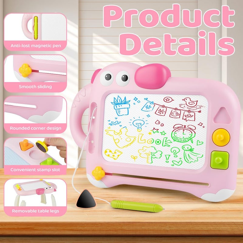 OFFCUP Magic Slate Child, Baby Toy 1-5 Years Old Magnetic Drawing Board 4 Colours with Pen and 3 Stamps, Erasable Magnetic Board Educational Toy for Girls Boys, Pink Elephant - Image 4
