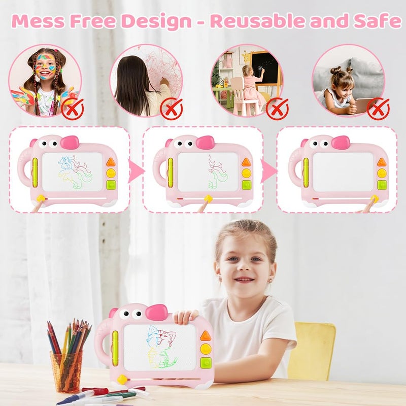 OFFCUP Magic Slate Child, Baby Toy 1-5 Years Old Magnetic Drawing Board 4 Colours with Pen and 3 Stamps, Erasable Magnetic Board Educational Toy for Girls Boys, Pink Elephant - Image 5
