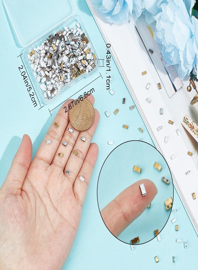 CREATCABIN 450Pcs 2 Hole Half Tila Beads 3 Colors Glass Beads Square Rectangle Mini Opaque with Plastic Container for Craft Bracelet Necklace Earring Jewelry Making(Silver Gold Brown) 5x2mm - Image 3