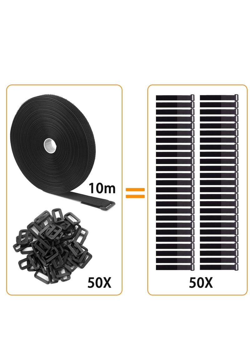 Generic - Adjustable Cable Straps with 50 Buckles Free Cut Length Black Reusable Fastening Cable Ties Hook and Loop Securing Strap for Cable Tidy Wire Management Cord Organizer - Image 1