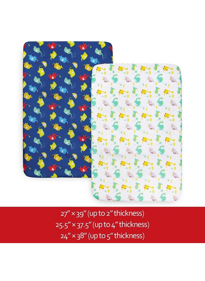 Moonsea Pack and Play Sheets Boys Animals, Compatible with Graco Pack and Play, Soft and Breathable Material, Dinosaur & Elephant  - Image 2