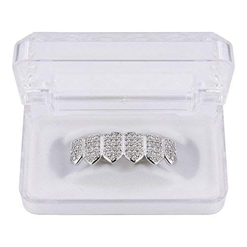 JINAO Bottom Grillz for Men Women Macro Pave Iced Out CZ Diamond 18K Gold Plated Grills for Your Teeth with Extra Molding Bars Included for Men Women (Silver bottom) - Image 2