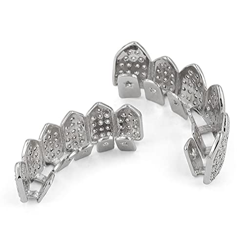 JINAO Bottom Grillz for Men Women Macro Pave Iced Out CZ Diamond 18K Gold Plated Grills for Your Teeth with Extra Molding Bars Included for Men Women (Silver bottom) - Image 3