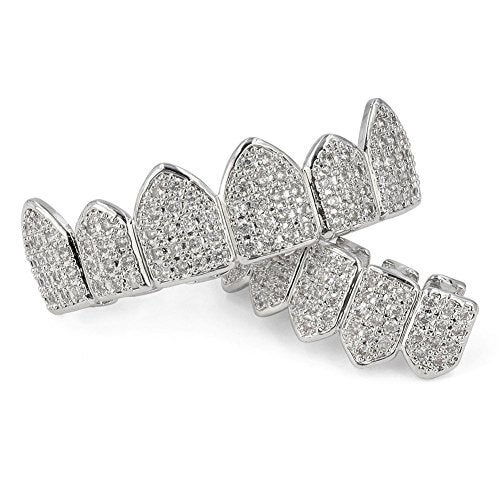 JINAO Bottom Grillz for Men Women Macro Pave Iced Out CZ Diamond 18K Gold Plated Grills for Your Teeth with Extra Molding Bars Included for Men Women (Silver bottom) - Image 4