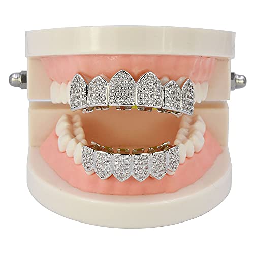 JINAO Bottom Grillz for Men Women Macro Pave Iced Out CZ Diamond 18K Gold Plated Grills for Your Teeth with Extra Molding Bars Included for Men Women (Silver bottom) - Image 5