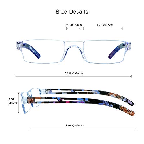 VisionGlobal 2 Pairs Reading Glasses, Blue Light Blocking Glasses, Computer Reading Glasses for Women and Men, Fashion Square Eyewear Frame (2blue floral,+1.50 Magnification) - Image 3